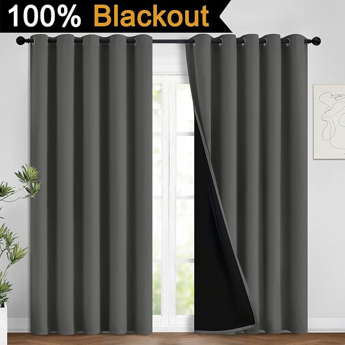 Yakamok Total Blackout Curtains, 2 Thick Layers Completely Blackout Soild