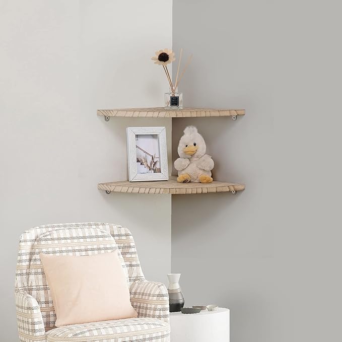 JORIKCHUO 10 inch Corner Wall Shelf, Round End Wall Mounted Floating Corner