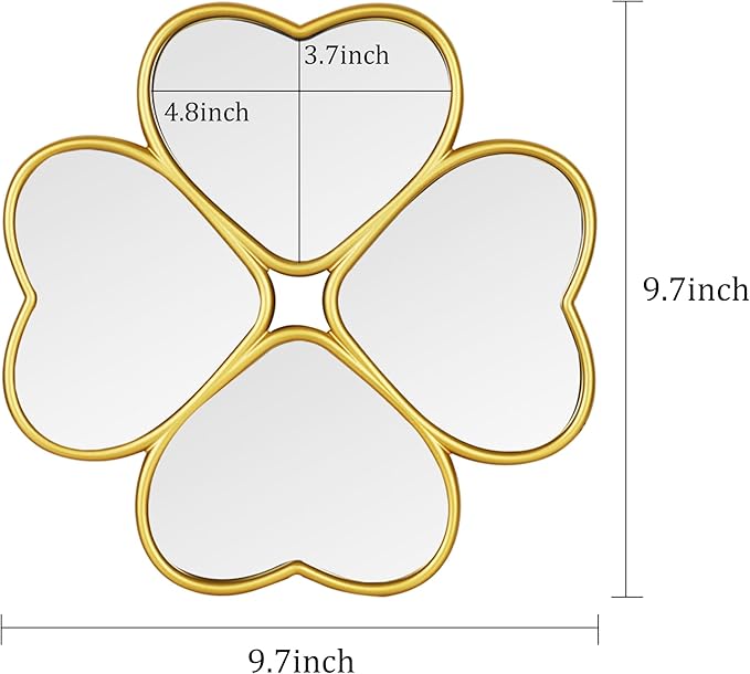 Small Decoritive Heart Wall Mirrors Set of 3, Decorative Four-Leaf Clover Mirror