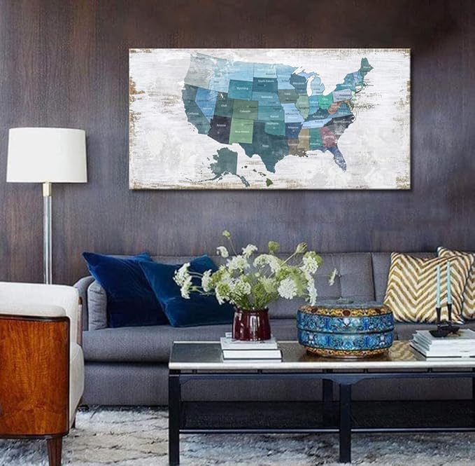 Map of The United States Wall Decor Map Canvas Wall Art