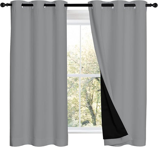 NICETOWN Silver Grey 100% Blackout Curtains 54 inches Long, Thermal Insulated