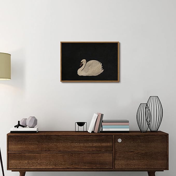 OIQArtOIQ Vintage Framed Wall Art Moody Grace Swan Canvas Art Prints Rustic