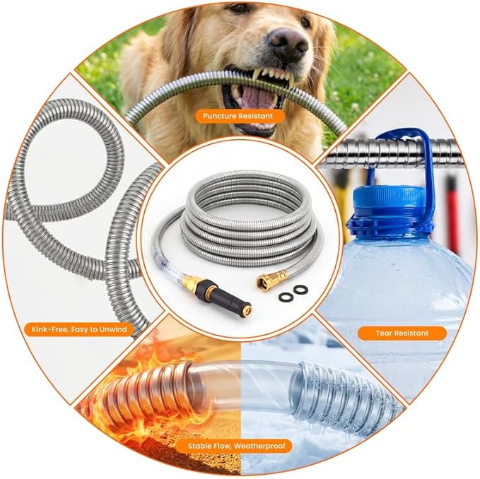 Rosy Earth Metal Garden Hose 200 FT - 304 Stainless Steel Water Hose 200 FT - Expandable Short Flexible Garden Hose,no Kink Explosion, no Bite
