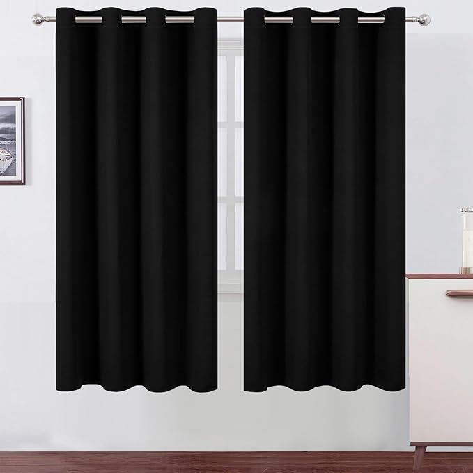 LEMOMO Blackout Curtains 66 x 72 Inch Long Black Curtains Set of 2 Panels Room
