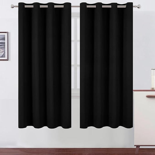 LEMOMO Blackout Curtains 66 x 72 Inch Long Black Curtains Set of 2 Panels Room