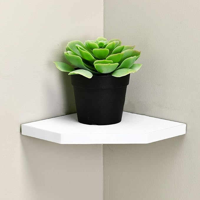 WELLAND 7-Inch Floating Corner Shelves Set of 2, Wall Mounted Storage Shelf