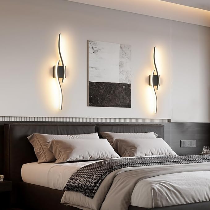 Daunton Modern Hardwired Wall Sconce Set of 2, LED Black Wall Light