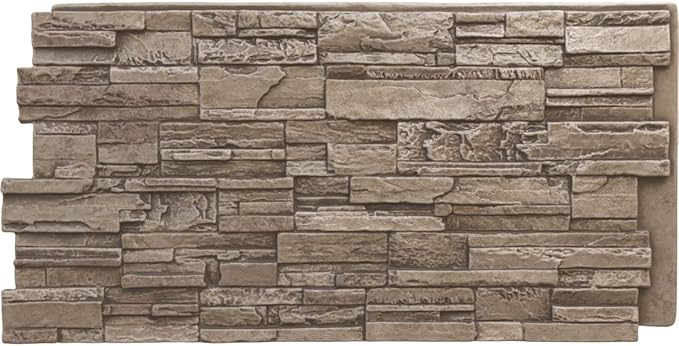 EverStone Cascade Faux Stone Panel, 48 5/8"W x 24 3/4"H x 1 1/4"D, Soft Ash