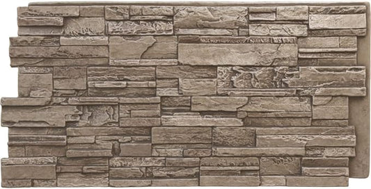 EverStone Cascade Faux Stone Panel, 48 5/8"W x 24 3/4"H x 1 1/4"D, Soft Ash