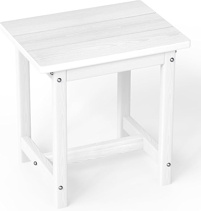Outdoor Side Table â 17" HDPE Adirondack Side Tables, Sturdy Small Outdoor Porch Tables, Weather-Resistant & Easy Assembly Patio End Table for Garden, Balcony, Porch & Poolside (White)