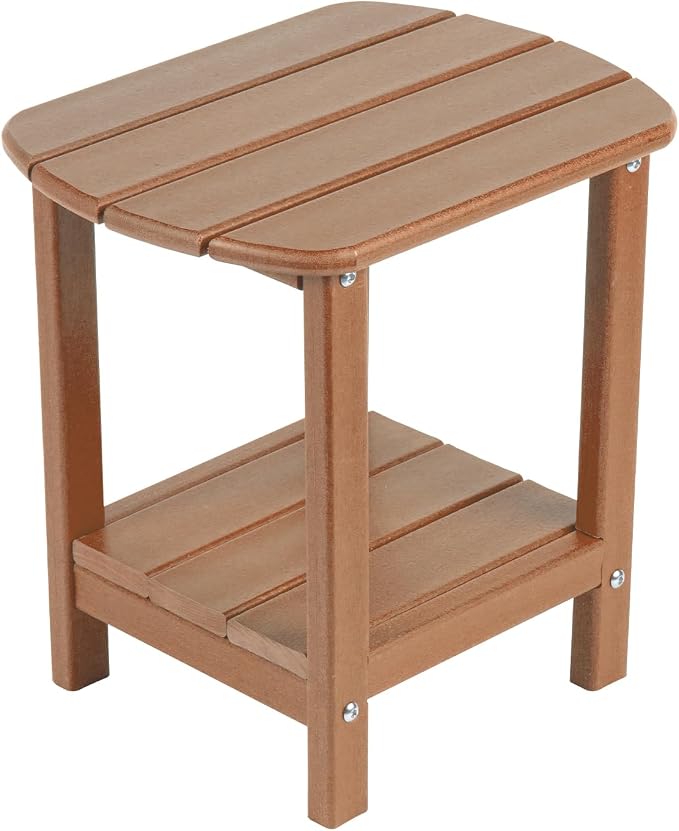 nalone Adirondack Side Table 16.5" Outdoor Side Table HDPE Plastic Double Adirondack End Table Small Table for Patio (Teak)