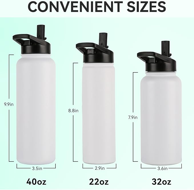 DOMICARE Insulated Water Bottle, 22 oz Vacuum Insulated Stainless Steel Reusable Sports Bottle with Straw Lid & Spout Lid for Travel, Camping, Bike, Leakproof, White, 4 Pack