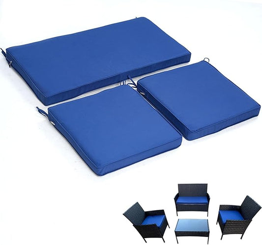 3-Pack Outdoor Patio Furniture Replacement Cushions SetâHigh-Elastic Sponge Cushions Fit 4-Piece Wicker Rattan Sofa, Loveseat & Chairs, 36x18x2 & 18x18x2, Waterproof, Fade-Resistant (Navy blue)