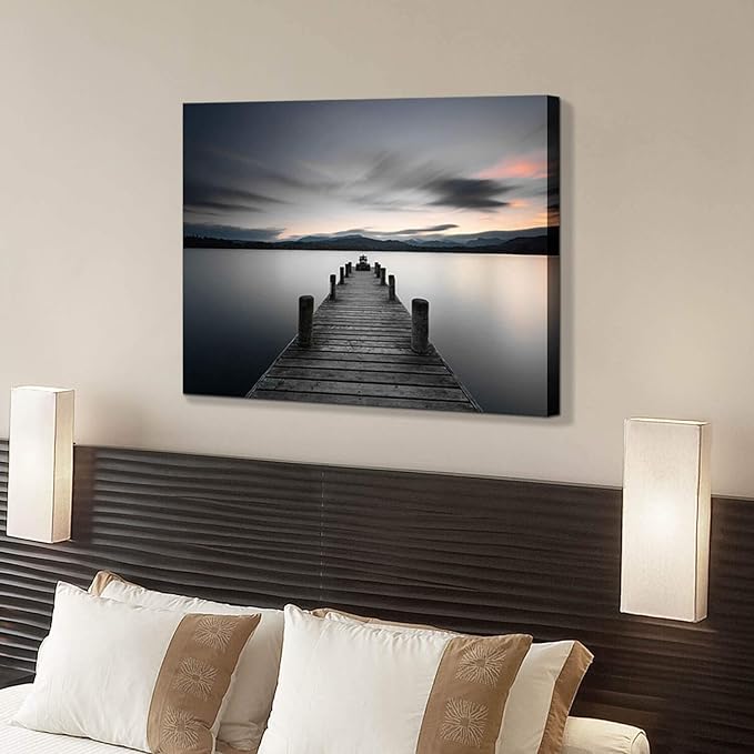 Hardy Gallery Pier Picture Canvas Wall Art: Vintage Lake Dock Artwork Painting for Bedroom (36'' x 24'' x 1 Panel)