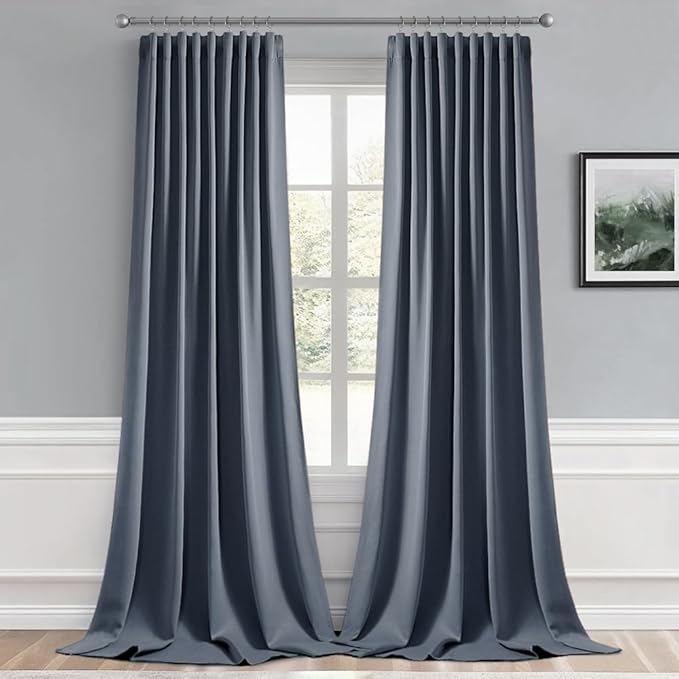 MIULEE Stone Blue Back Tab Blackout Curtain 96 Inch Long 2 Panels Set