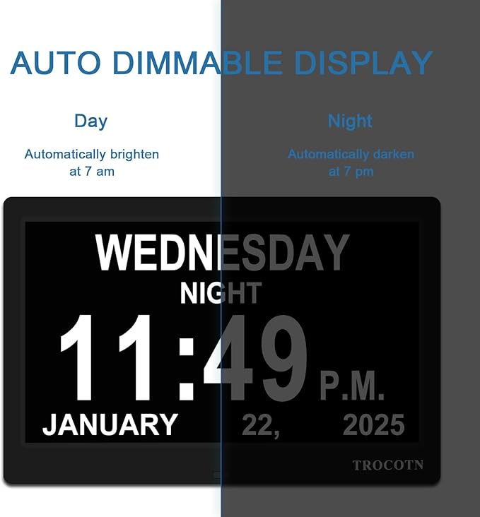 TROCOTN Dementia Clocks, Large Display Calendar Alarm Clock