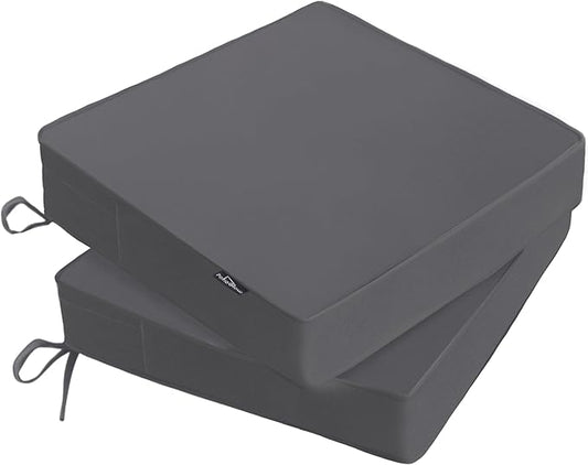 PatioGlow Outdoor Chair Cushions 20 x 20 x 3 Inch, Waterproof & Fade Resistant Patio Seat Cushion for Furniture with Handle and Ties, Thick Seating Pads for Outside Sofa Couch Set of 2, Grey