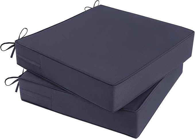 Outdoor Chair Cushions 24x24x4 Inch, Waterproof Grey Patio Furniture Cushions Set of 2 with Ties & Handle, 3 Year Color Fastness Square Replacement Seat Cushions for Sofa, Couch