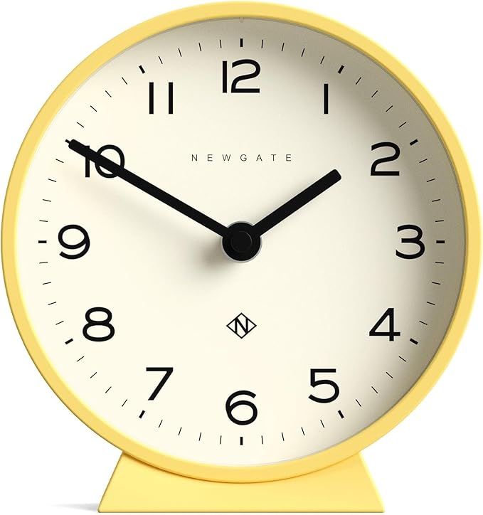 NEWGATE® M Mantel Echo Desk Clock | Modern Round Design | Yellow | Easy to Read Numbers | Contemporary Style for Desk, Table, Shelf or Bedside