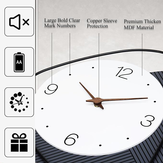 Dankeit Wall Clock, Silent Non-Ticking Quality Quartz Battery Operated