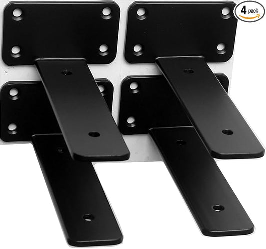 4 Pack - 4 inch Black Hidden L Shelf Bracket Iron Floating Shelf Brackets