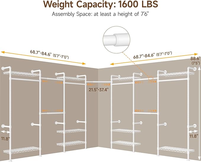 ONBRILL L7 Wall Mounted Industrial Pipe Clothing Rack – Heavy Duty Modular