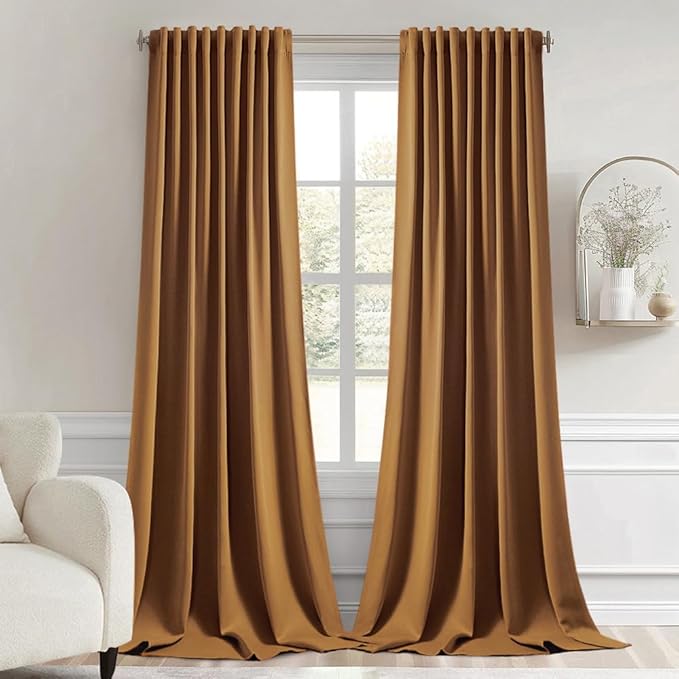 MIULEE Golden Brown Back Tab Blackout Curtains 108 Inch Long 2 Panels Set
