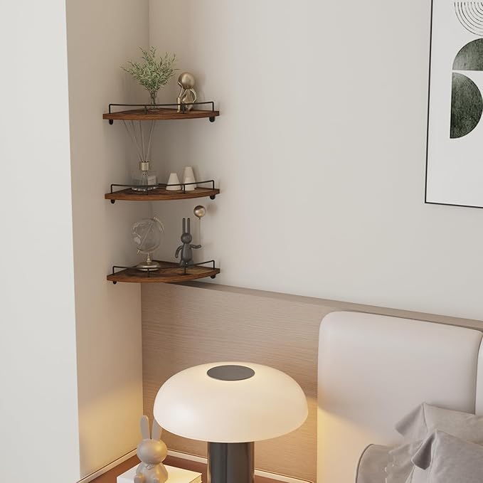 Trwcrt Corner Shelf Wall Mounted Set of 3, Floating Wall Shelves Rustic Wooden