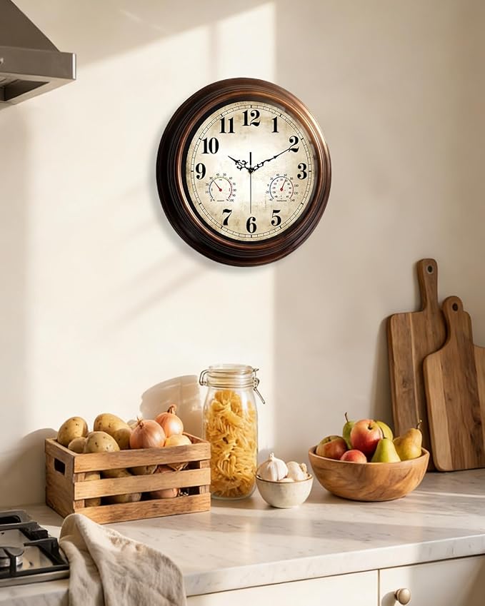 Vintage Wall Clock 16 Inch Quartz Silent Non-Ticking Analog Clock