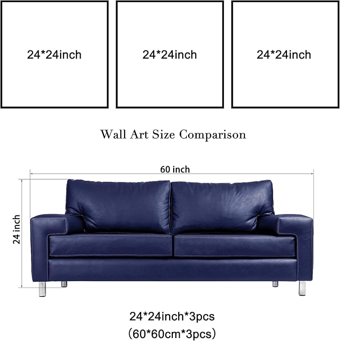 Wieco Art Blue Flowers 3 Panels Canvas Print Wall Art Modern Pictures Artwork
