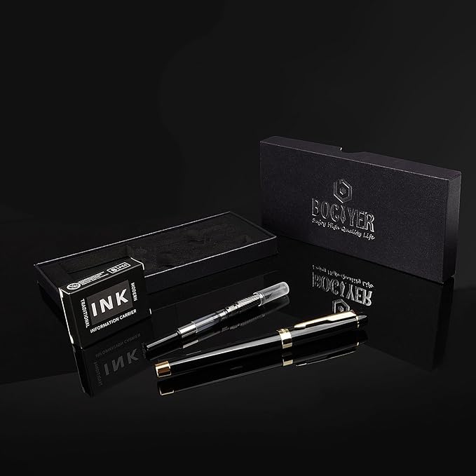 BOCIYER Fountain Pen with Fine Nib & Black Ink, Refillable & Elegant Bent Nib Design, Calligraphy Pens for Writing, Best Fountain Pen for Smooth & Fancy Writing (Red)