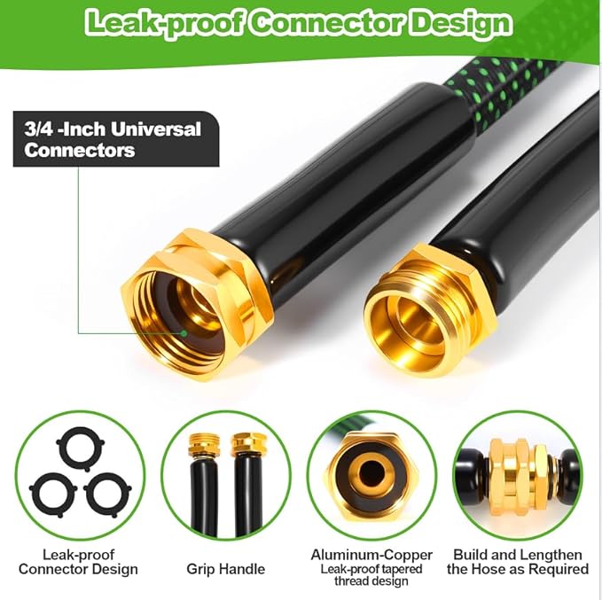 Garden Hose 100ft, Non-Expanding Flexible Hose, Lightweight, Kink Free, Sturdy, Leak-Proof, Portable, Water Hose with 10 Function Nozzle for Outdoor, Yard, Lawn, Car Wash and Camper Use