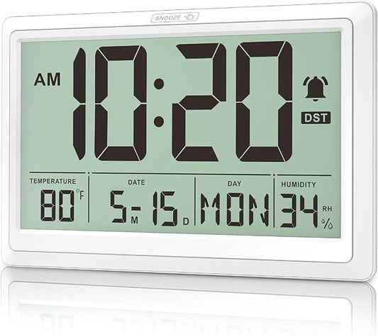 XREXS 10.4 Inch Digital Wall Clock, Battery Operated Large Display Clock