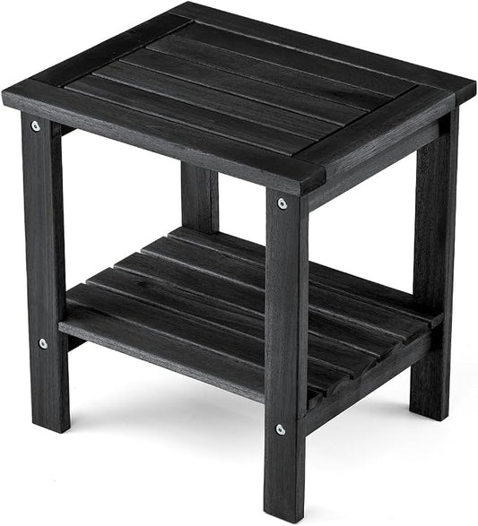 THYOI Premium Acacia Wood Outdoor Side Table, Adirondack Square Patio End Table with 2-Tier Storage Shelf, Weather-Resistant Small Table for Porch, Garden, Backyard, Poolside (Black)