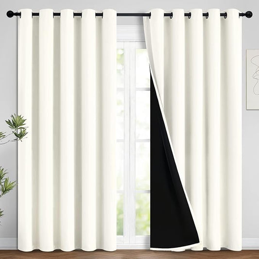 Yakamok Full Blackout Curtains 84 Inches Long, 2 Thick Layers Grommet Top