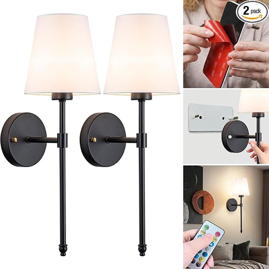 Vimhou Peel and Stick Wall Sconces, Stick On Wall Sconce Set of 2, Battery