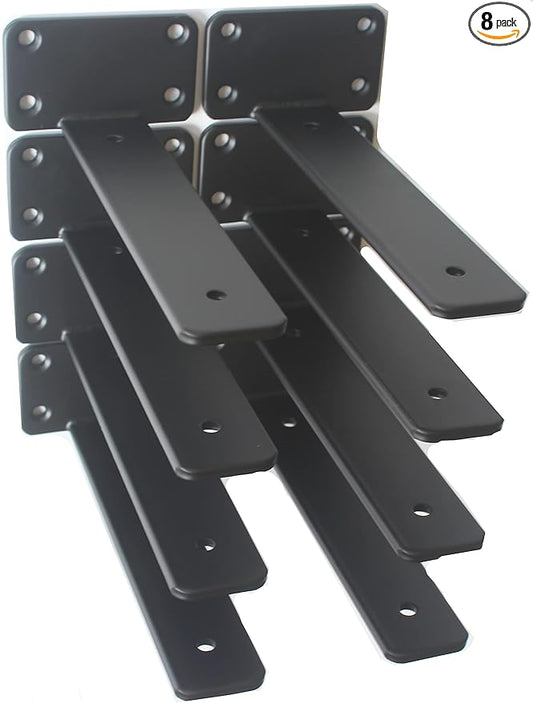 8 Pack - 8 inch Black Hidden L Shelf Bracket Iron Floating Shelf Brackets