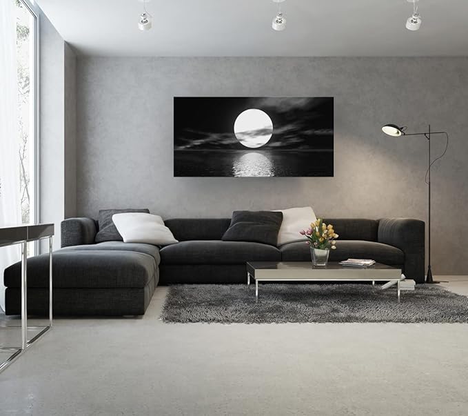 Cao Gen Decor Art S06450 Wall Art Canvas Sea White Full Moon in Night Picture