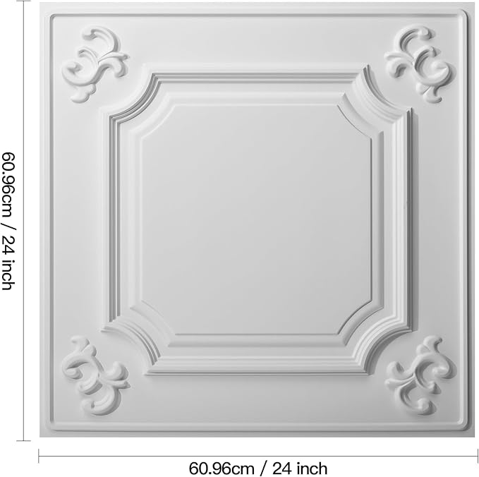 Art3d Drop Ceiling Tiles 24x24, Wainscoting Panels Glue Up 2x2, Cloud-White
