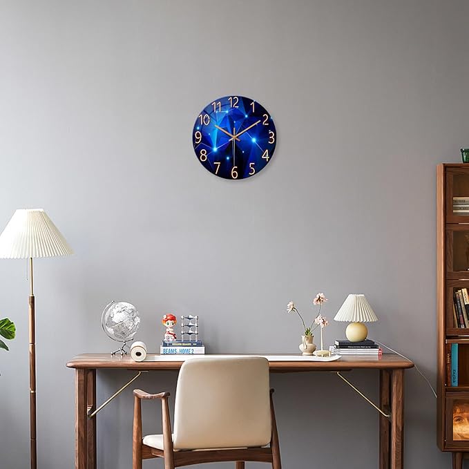 Blue Wall Clock for Living Room Decor Kitchen Wall Clocks Battery Operated 12