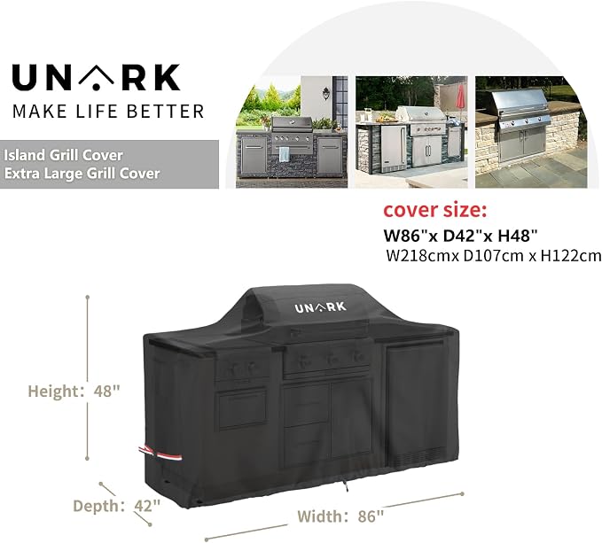 86 Inch Extra Large Grill Cover Kitchen Island Cover Large Island Grill Cover for Outdoor Grill Outdoor Kitchen Cover Heavy Duty Waterproof 86" L x 42" W x 48" H, Black