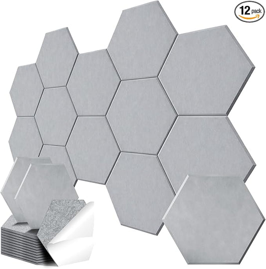 12 Pack Hexagon Acoustic Panels, Self-Adhesive Sound Deadening Panels, Sound