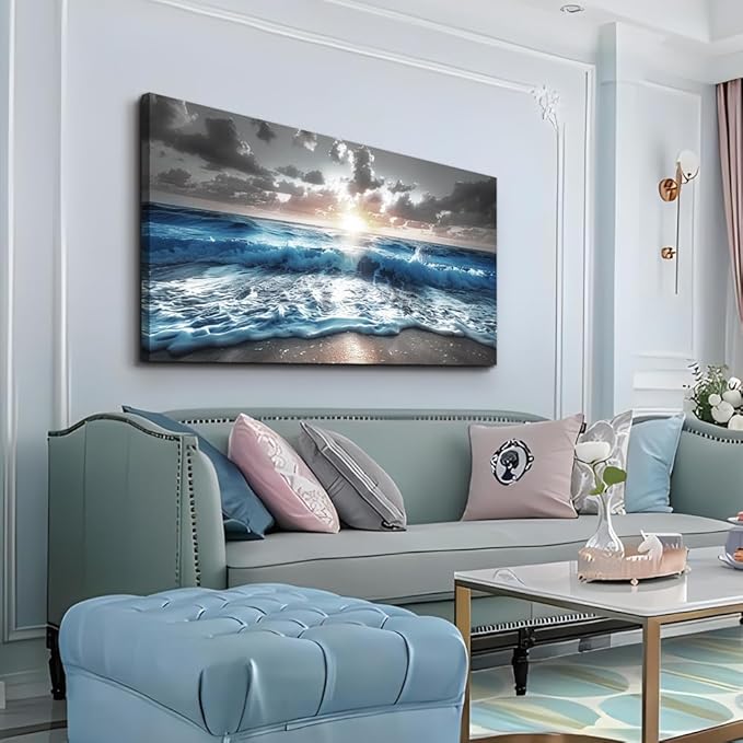 hyidecorart Blue Sea Waves Wall Pictures Framed Wall Art