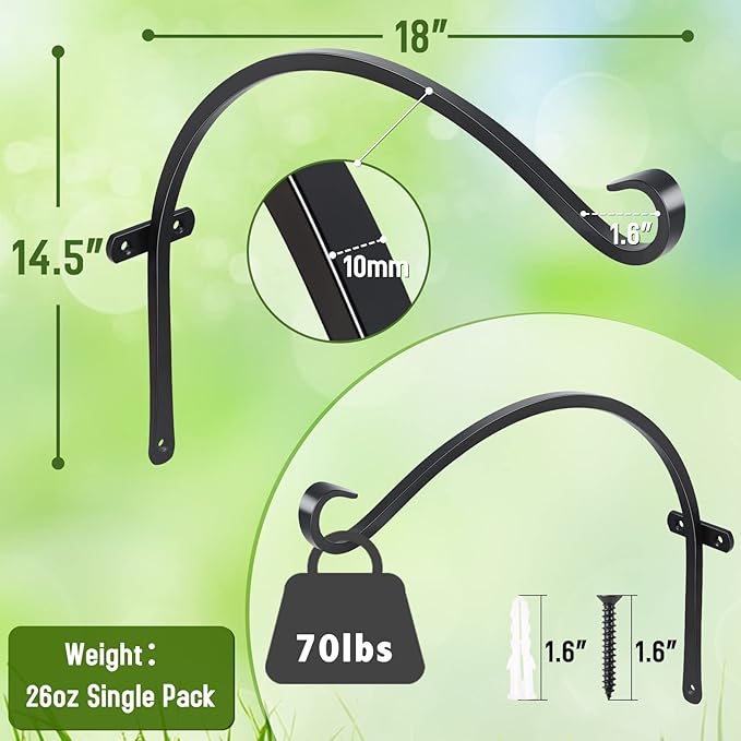 FEED GARDEN 18 Inch 2 Pack Outdoor Hanging Plant Bracket