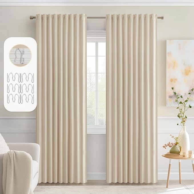 MIULEE Cream Beige Back Tab Light Blocking Curtains 72 Inch Length 2 Panels Set