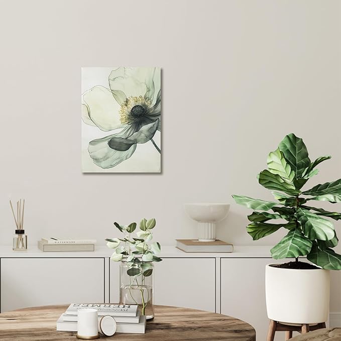 Sage Green Wall Art, flower pictures wall decor, Minimalist Modern Gold Green