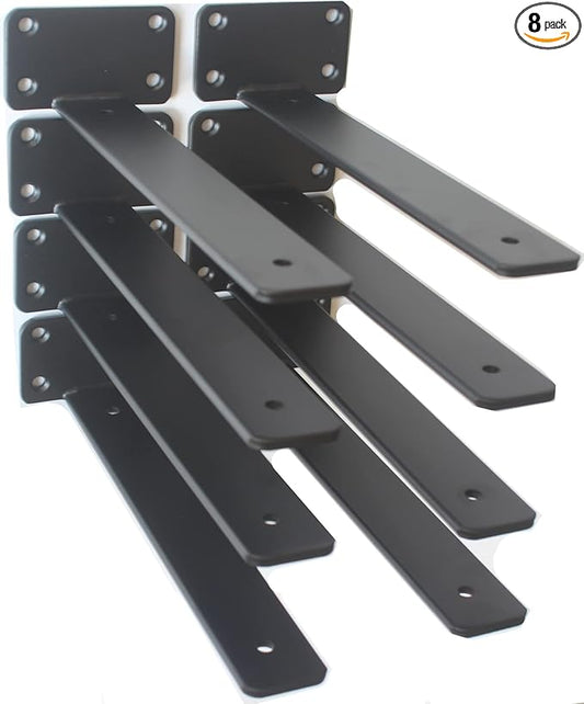 8 Pack - 11 inch Black Hidden L Shelf Bracket Iron Floating Shelf Brackets