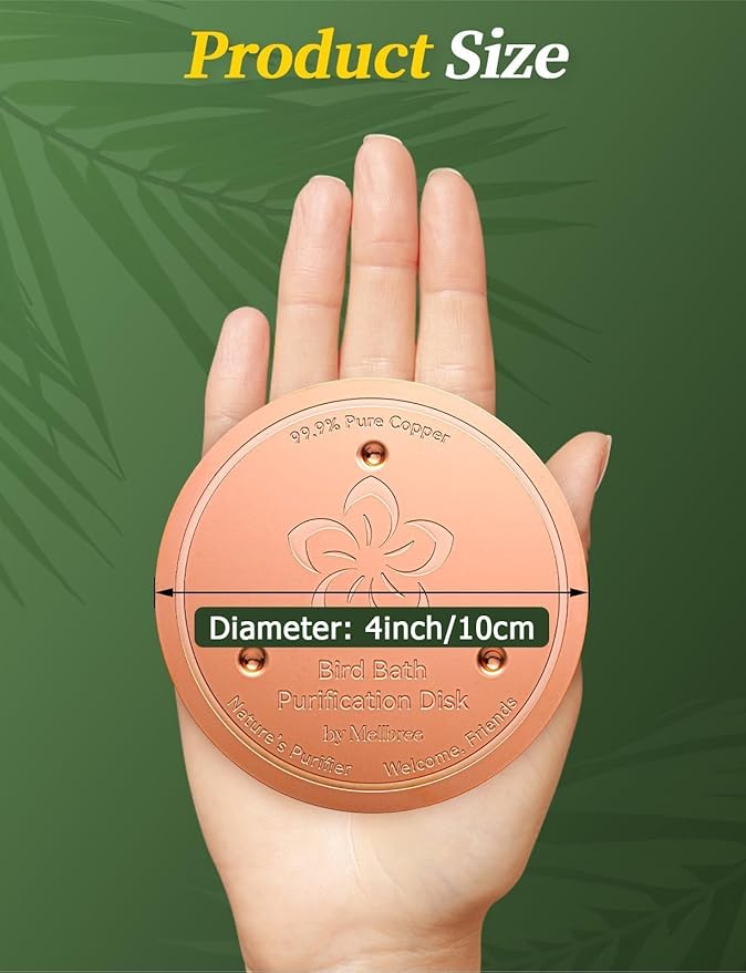 Mellbree 4-Pack Bird Bath Copper Disc, 0.6mm Reinforced 99.99% Pure Copper Cleaning Disk with Triple-Point Support for Physical Safe Clean Water All-Season (Flower)