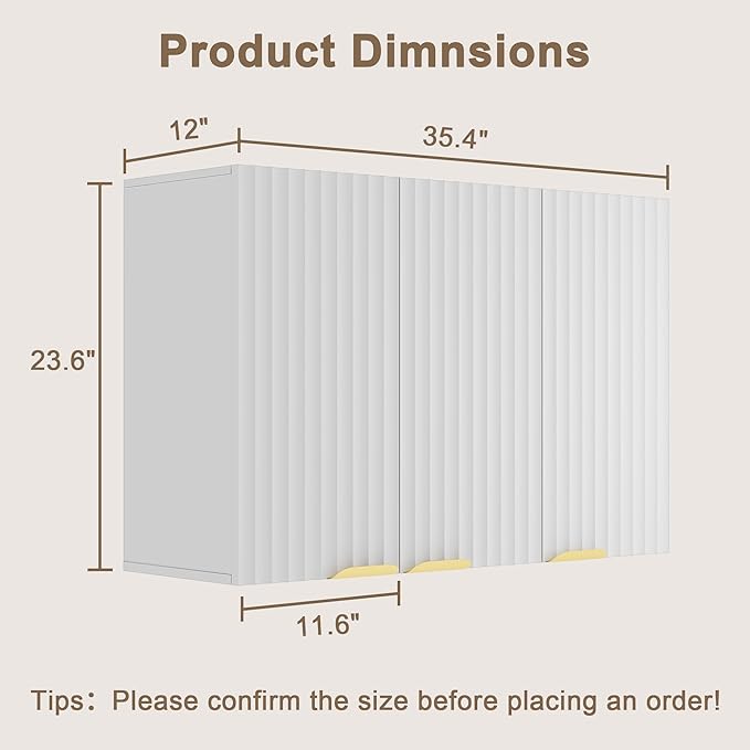 ChooChoo 3-Door Bathroom Wall Cabinet, Fluted Kitchen Wall Cabinet
