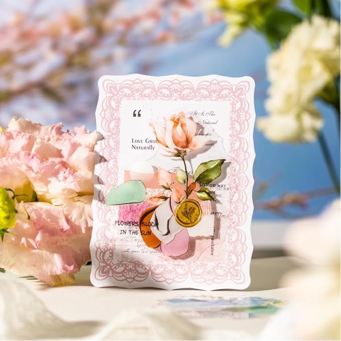 Dwpetzo 6 Assorted Watercolor Mixed Floral Leaf Collage Stickers for Journaling, 120Pcs Decorative Background PET Stickers for Scrapbooking, Junk Journal Supplies, Card Making
